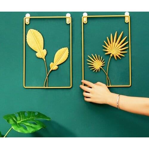 Wrought Iron Palm Leaf Golden 3D Wall Hanging Wall Creative Iron Ginkgo Leaf Decoration Living Room Sofa Background Wall Decor