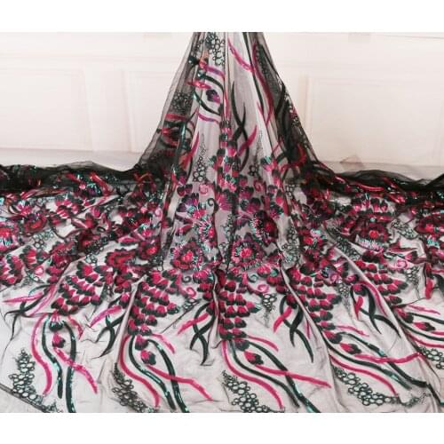 Red Sequins Lace African Nigerian Net Lace Fabric With Sequins High Quality French Mesh Lace Fabric For Wedding Sewing ZP1097