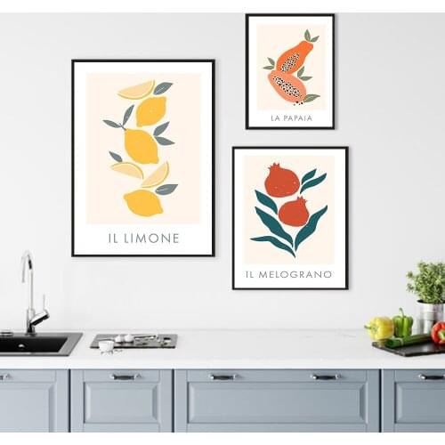 Lemon Papaia Prints Poster Canvas Painting Fruit Pomegranate Wall Pictures for Living Room Nordic Decoration Home Kitchen Print