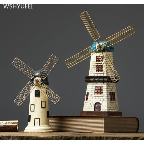 European Resin Small Windmill Home Accessories Living Room Wine Cabinet Retro Decoration Office Desktop Art Ornament Crafts
