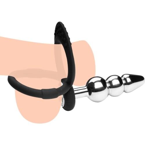 Metal Anal Plug with Silicone Penis Ring Sex Toys for Couples Double Cock Ring Anal Expander Butt Plug Vagina Anus Massager