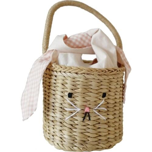 Girls Cute Straw Woven Tote Women Large Rattan Basket Beach Handmade Weaving Purse Handbag Home Storage Basket