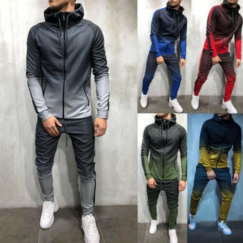 Gradient Tracksuits Two Pieces Men Sets Sportswear Zipper Hooded Coats Drawstring Joggers Pants Men Outfit for Spring Fall M-3XL