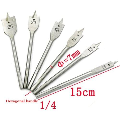 6pcs Woodworking Tool Sets Durable High Carbon Steel Hex Shank Flat Drill Bits Flat Spade Bit Wood Tools Drill Bit 10-25mm