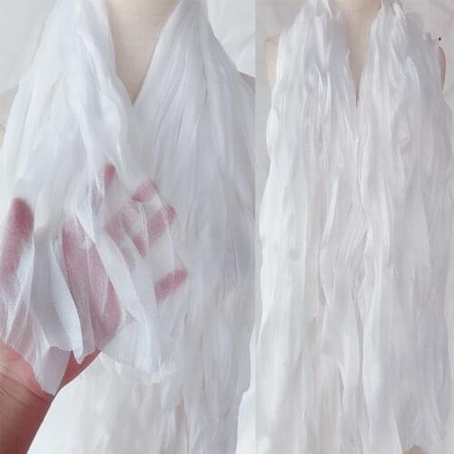 GLace 1Y/lot off white pleat wave perspective mesh chiffon fabric Creative DIY womens high-grade yarn dress material TX1178