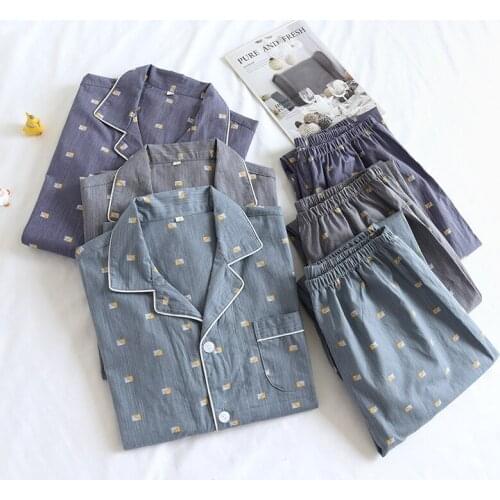 New Spring And Autumn Mens 100% Cotton Pajamas Long-sleeved Trousers Set Plus Size Simple Home Service Two-piece Suit Sleepwear