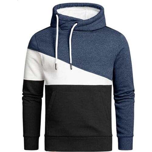 New Fashion Men Pullovers Long Sleeve Color Block Autumn Winter Hooded Turtleneck Men Sweatshirt Pullovers Streetwear