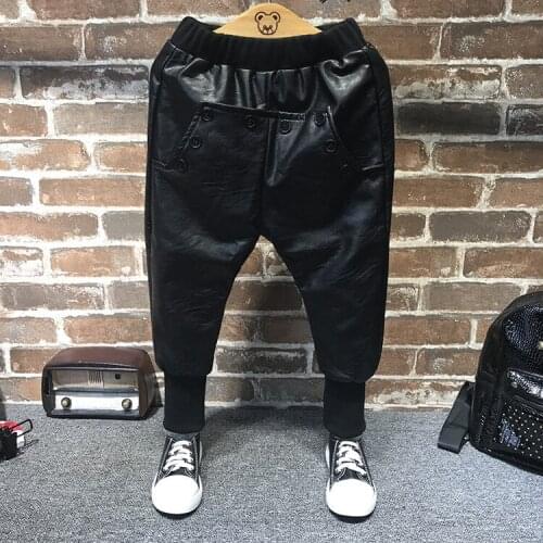 New Spring Autumn Kids design leather pants boys pants pu leather Korean Harlan pants leisure