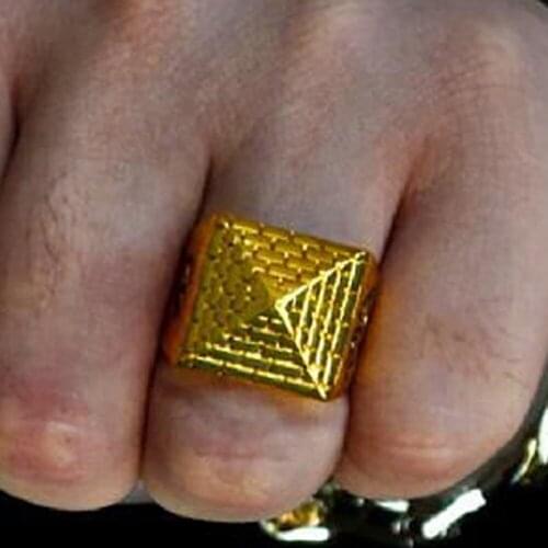 New Arrival Cool Pyramid Model Mens Retro Style Gold Color Ring Wipe Black Pattern Hip hop Fashion 8-11 Rings Drop Shipping