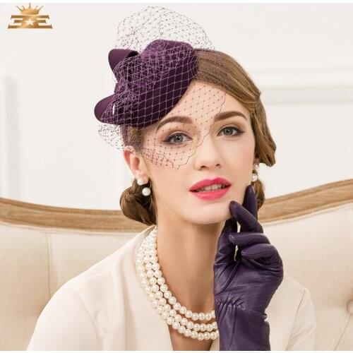 New Arrival Fashion Wool Hat Female British Party Cap Women Veil Wedding Woolen Hat Church Party Cap B-7550