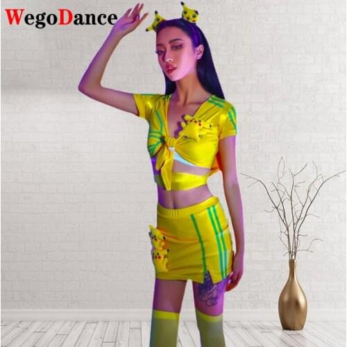 New Women Sexy Sport Costume Set Top And Skirt Dj Dancer Clothing