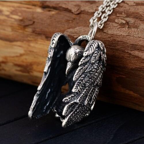 100% Real 925 Sterling Silver Punk Ethnic Evil Spiritual Crow Pendant For Women Vintage pendant Necklaces Chic Jewelry Best Gift