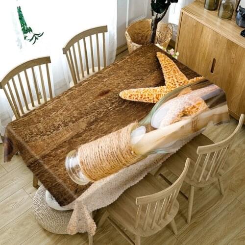 Thicken Cotton Tablecloth 3D Retro Glass Bottle and Starfish Pattern Rectangular/Round Table Cloth for Wedding Picnic Party