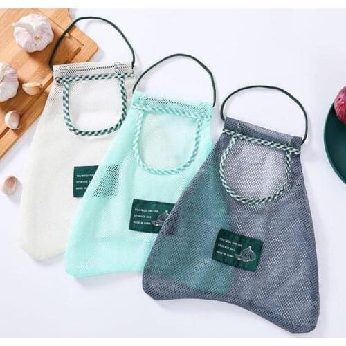 Fruit Vegetable Garlic Onion Hanging Storage Bag Breathable Eco Reusable Hanging Mesh Bags Organizer Shopping Tote Bag