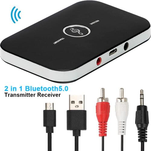 Bluetooth 5.0 Transmitter Receiver,2-in-1 Wireless RCA 3.5mm AUX Jack USB Audio Music Adapters for Car PC TV Headphones Speakers