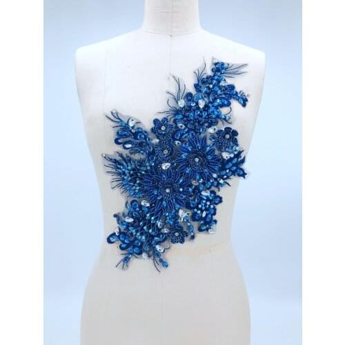 Multicolor sew on rhinestones lace applique light blue/purple crystals trim patches 46*35cm for dress DIY accessories