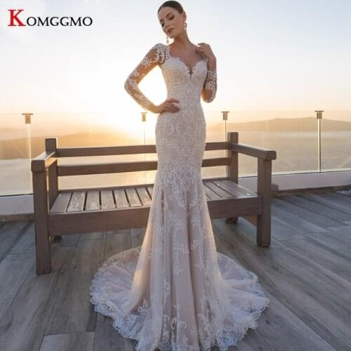 Custom Made 2021 Sweetheart Neck Bridal Gown Luxury Full Sleeve Embroidery Appliques Tulle Court Train Mermaid Wedding Dress