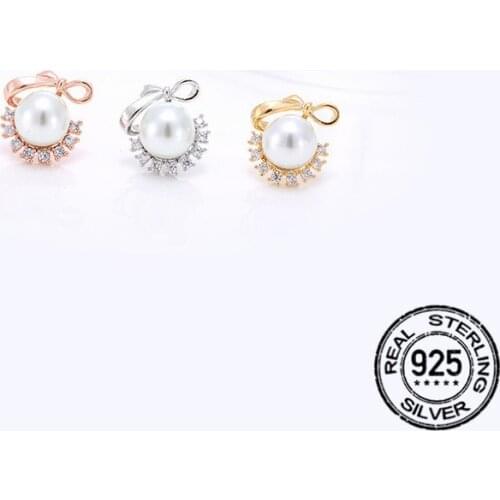 S925 Silver Pearl Hollow Bow Stud Earrings For Women Geometric Ball Fashion Korean Temperament New Trend Hot Lady Jewelry INEFFA