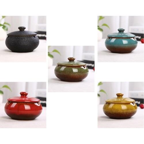 Garden Ceramic Ashtray with Lid Outdoor Indoor 5 Colors Available, 3.15inch Height 4.33inch Diameter