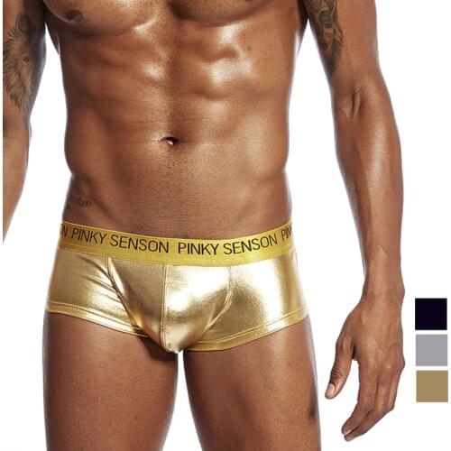 Leather Sexy Mens Underwear Boxers Brand Open Front Crotchless Boxer Shorts Men U Convex Low Waist Male Boxershorts Underpants