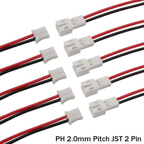Length 20CM 2.0mm Pitch JST PH 2.0 2 Pin Male Female Cable Connector Micro JST PH 2P Plug Jack Socket Terminals Wire Cables