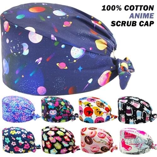 Unisex Cotton Surgicals Cap Dentist Pet Veterinary Beauty Pharmacy Lab Working Nursing Caps Women & Men Anime Scrub Hats Unisex