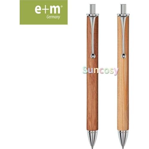 E+m Blue Oil-based Ink Ballpoint Pen, Warm and Moist Wooden Pen Body with Metal Clip, Texture Is Good