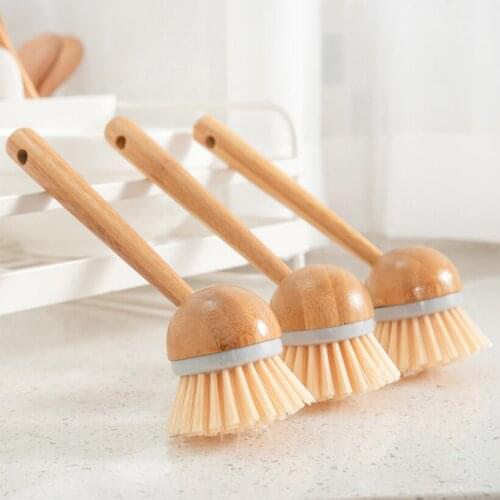 Scouring Pad to Brush Pot artifact Kitchen Cleaning Brush Bamboo Pot brush kitchen Multifunctional Cleaning Brush