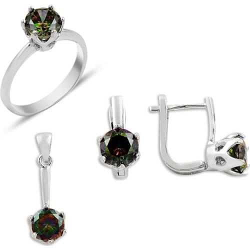 Silverlina Silver Mystic Topaz Cubic Zirconia Solitaire Set