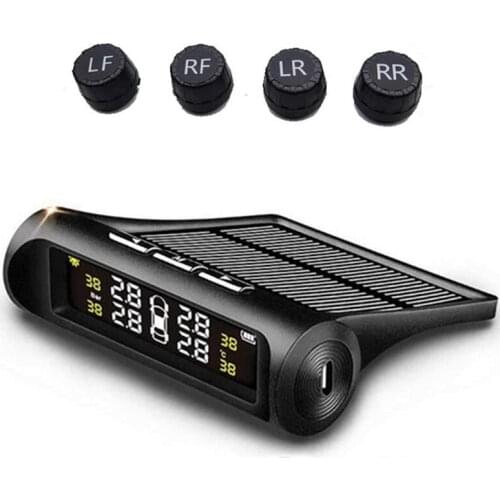 TPMS Car Tire Pressure Monitoring System Solar Power Charging with 4 Advanced External TMPS Sensors, 5 Alarm Modes