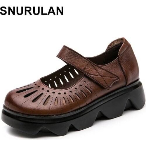 SNURULAN Women Platform Sandal 2020 Summer Genuine Leather Thick Sole Ladies Shoe Sandals Women Summer Retro Handmade Sandal
