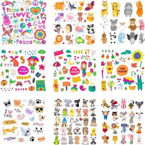 Iron-on Transfers for Clothing Cute Patches for Clothes Stickers Diy Cartoon Patch Flex Fusible Transfer Vinyl Adhesive Stripe C