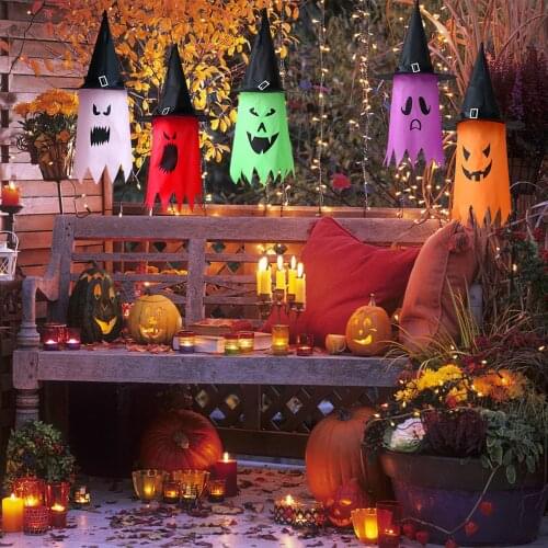 Halloween Decoration LED Lights Witch Hats Halloween Costume Cosplay Props Outdoor Tree Hanging Ornament Halloween Party Decor