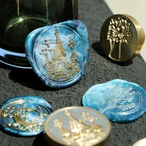 Fantasy Castle Fire Paint Seal Rose Vase Wax Stamp Wedding Invitation Seal DIY Gift Cartoon Cat Envelope Decorative Wax Seal