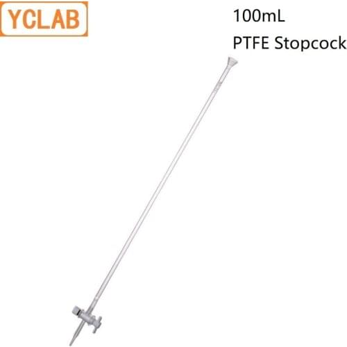 YCLAB 100mL Burette with PTFE Stopcock Class A Transparent Glass Laboratory Chemistry Equipment