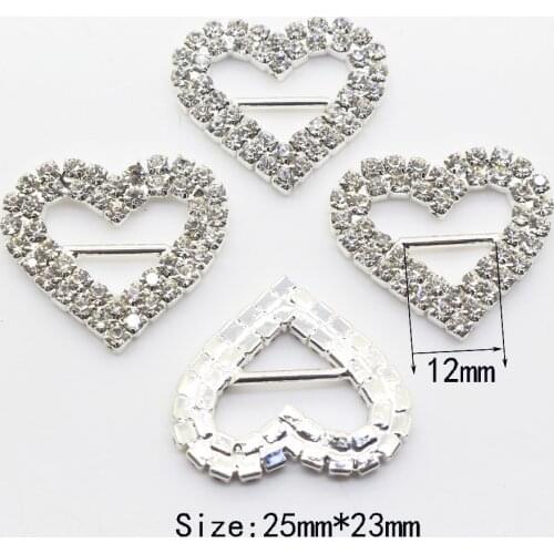 10Pcs 25*23MM Heart Rhinestones buckles Diamante Wedding Supplies Card Accessory Ribbon Decorative Deduction DIY Free Shipping