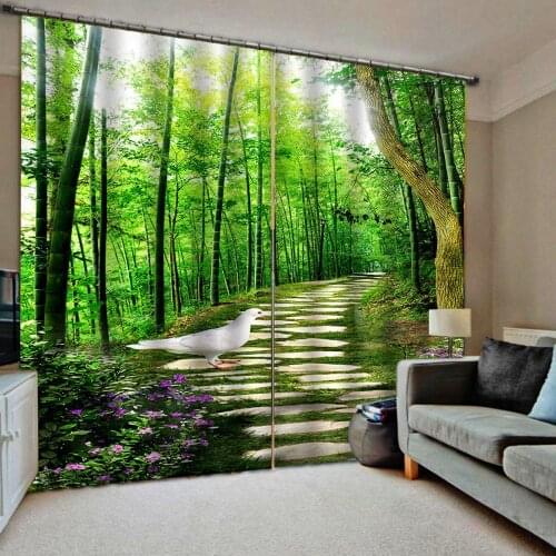 Green bamboo curtains 3D Curtain Printing Blockout Polyester Photo Drapes Fabric Blackout curtain