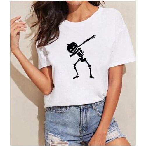 FUNNY Printed Tee Shirt Femme Summer Short Sleeve O-neck T Shirts for Women Cotton Loose Black White T Shirt Women
