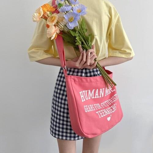 Hylhexyr Womens Canvas Handbag Fashion Shoulder Bag Cotton Crossbody Messenger Bags Letter Printed Casual Satchel For Girls