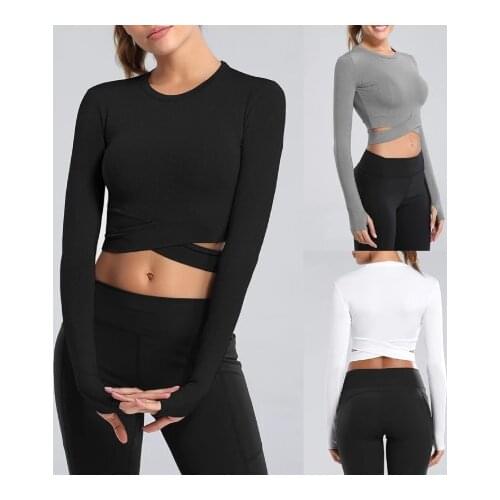 Frauen Langarm Laufen Shirts Sexy Ausgesetzt Nabel Yoga T-shirts Solide Sport Shirts Quick Dry Fitness Gym Crop Top Sport tragen