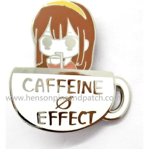 Custom gold metal hard enamel CAFFEINE girl badge
