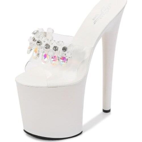 17cm-20cm model stiletto heels sexy rhinestone embellished uppers, ultra high female summer slippers