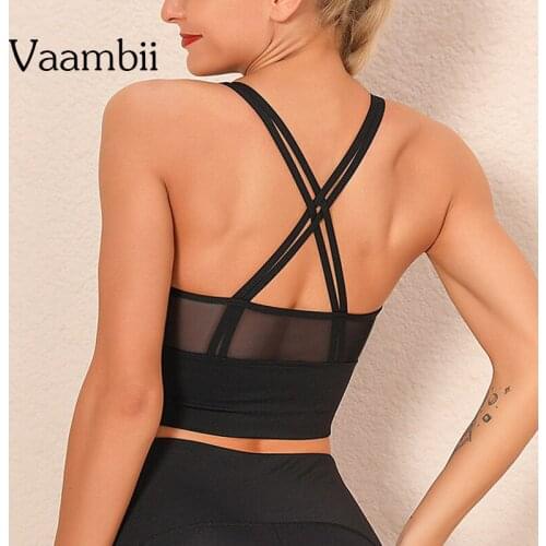 Woman Seamless Criss Cross Sports Top For Fitness Women Mesh Open Back Bra Female Double Strap Tops With Cups Womens Sportwear