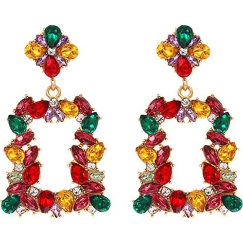 ZHINI New Punk Exaggerated Geometric Square Dangle Earrings for Women 2021 Fashion Zircon Crystal Statement Earring Party Gift