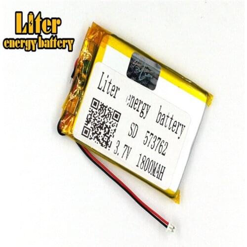1.25MM 2pin connector 3.7V 573762 1800mah Rechargeable lipo battery e-books GPS PDA Recreational machines