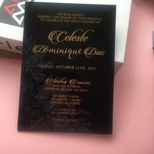 10pcs luxury black acrylic wedding invitation card wedding favor uv printing customize invitations