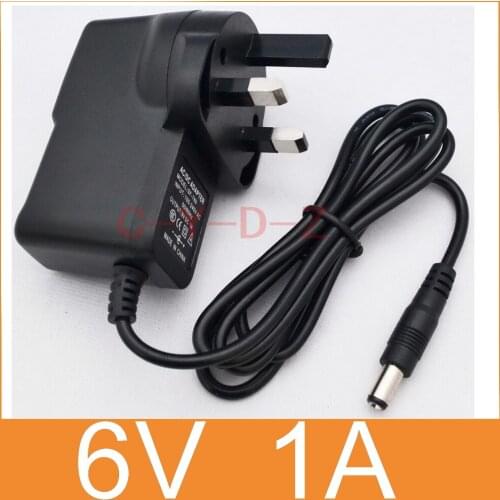 100PCS high quality 6V1A AC 100V-240V Converter Adapter DC 6V 1A Power Supply 1000mA UK 3 Plug DC 5.5mm x 2.1mm