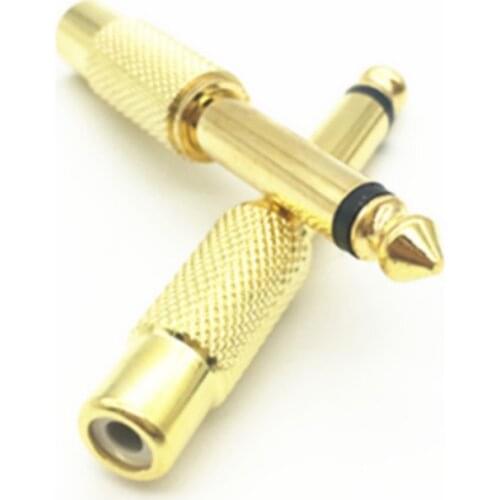 2Pcs Gold Plated 6.35mm 1/4" Male Mono Plug to RCA Female 6.5mm Jack Audio Stereo Adapter Plug Converter Sound Mixe