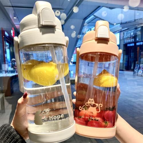 2000 ML Water Bottles 67 Oz Large Capacity Water Cup Oversized Drop-resistant Female Fitness Plastic Water Bottle with Straws