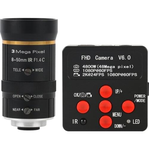 3.0MP 8-50mm Zoom CS C Mount Lens Big Visual Field Lens + Industrial 2K 30MP 48MP 1080P USB HDMI Digital Video Microscope Camera